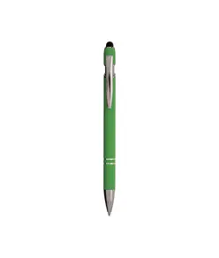 Penna a scatto in alluminio gommato con gommino per touch screen e clip in metallo