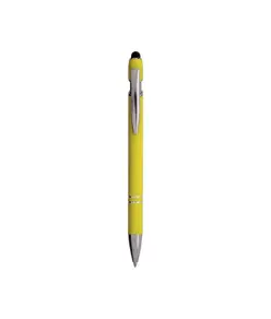 Penna a scatto in alluminio gommato con gommino per touch screen e clip in metallo