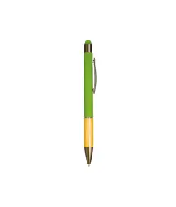 Penna a scatto in alluminio gommato con impugnatura in bambù e gommino touch