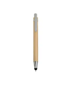 Penna a scatto in bambù con gommino per touch screen