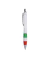 Penna a scatto in plastica ABS, con fusto bianco, impugnatura colorata gommata