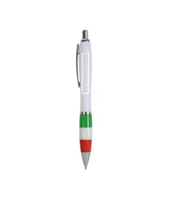 Penna a scatto in plastica ABS, con fusto bianco, impugnatura colorata gommata