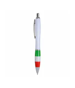 Penna a scatto in plastica ABS, con fusto bianco, impugnatura colorata gommata