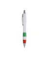 Penna a scatto in plastica ABS, con fusto bianco, impugnatura colorata gommata
