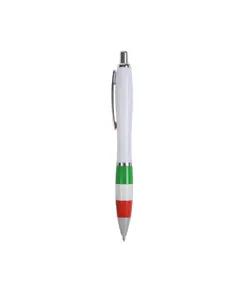 Penna a scatto in plastica ABS, con fusto bianco, impugnatura colorata gommata