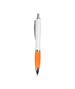 Penna a scatto in plastica ABS, con fusto bianco, impugnatura colorata gommata