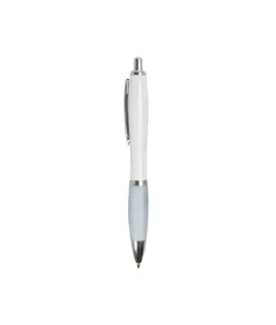 Penna a scatto in plastica ABS, con fusto bianco, impugnatura colorata gommata