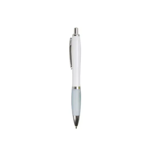 Penna a scatto in plastica ABS, con fusto bianco, impugnatura colorata gommata