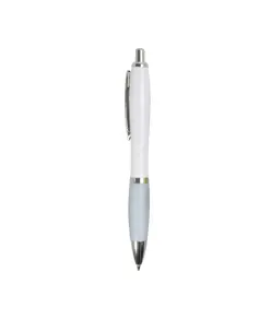 Penna a scatto in plastica ABS, con fusto bianco, impugnatura colorata gommata