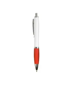 Penna a scatto in plastica ABS, con fusto bianco, impugnatura colorata gommata