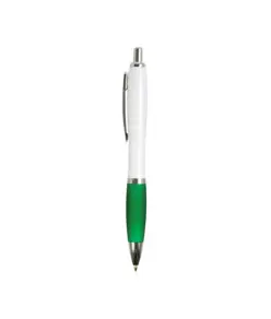 Penna a scatto in plastica ABS, con fusto bianco, impugnatura colorata gommata