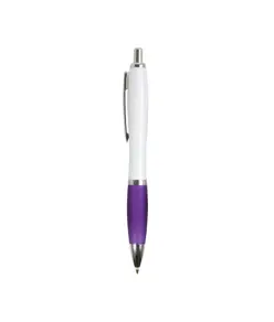 Penna a scatto in plastica ABS, con fusto bianco, impugnatura colorata gommata