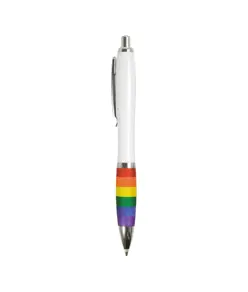 Penna a scatto in plastica ABS, con fusto bianco, impugnatura arcobaleno