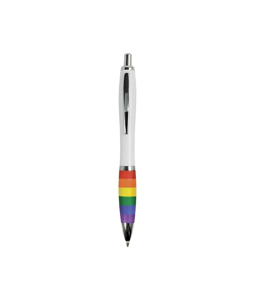50 pezzi Penna a scatto in plastica ABS, con fusto bianco, impugnatura arcobaleno
