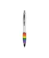 Penna a scatto in plastica ABS, con fusto bianco, impugnatura arcobaleno