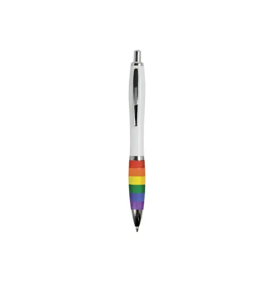 Penna a scatto in plastica ABS, con fusto bianco, impugnatura arcobaleno