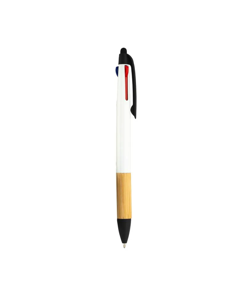 50 pezzi Penna a scatto in plastica con 3 refill, con gommino per touch screen, impugnatura in bamb