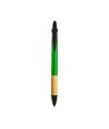 Penna a scatto in plastica con 3 refill, con gommino per touch screen, impugnatura in bamb