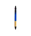 Penna a scatto in plastica con 3 refill, con gommino per touch screen, impugnatura in bamb
