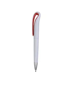 Penna a scatto in plastica con fusto bianco e clip curva con interno colorato, refill jumb