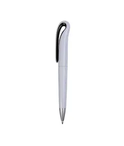 Penna a scatto in plastica con fusto bianco e clip curva con interno colorato, refill jumb