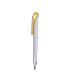 Penna a scatto in plastica con fusto bianco e clip curva con interno colorato, refill jumb