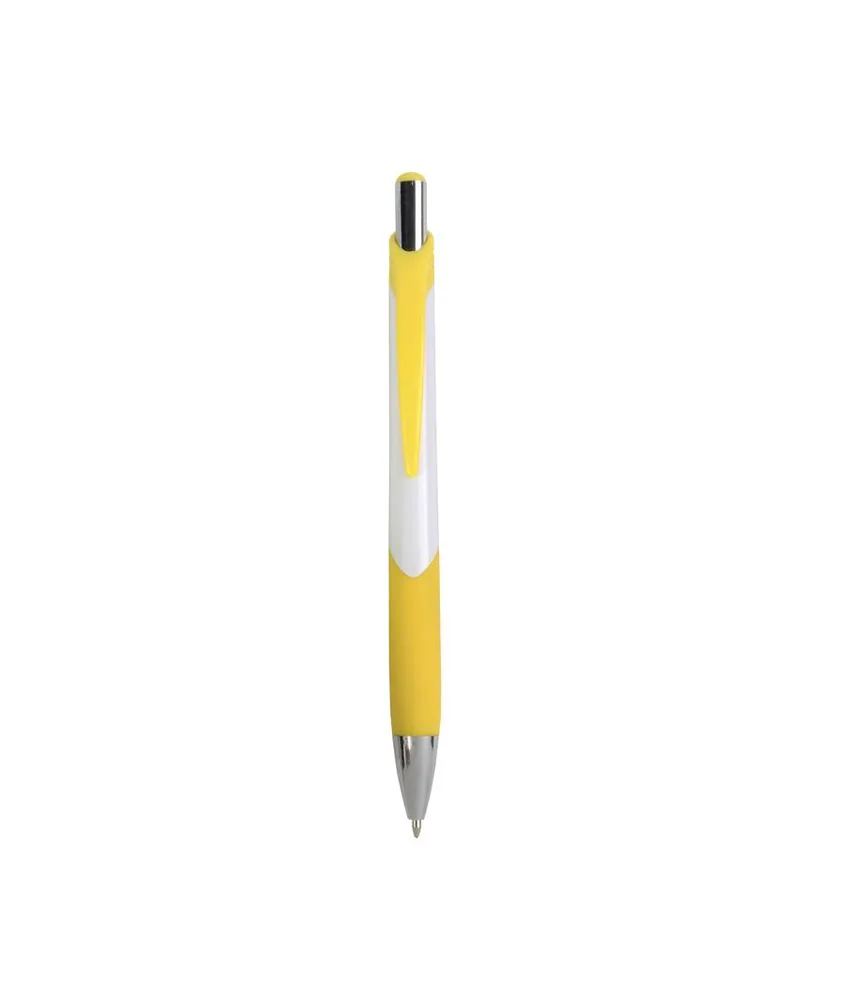 50 pezzi Penna a scatto in plastica con fusto bianco, impugatura gommata e colorata