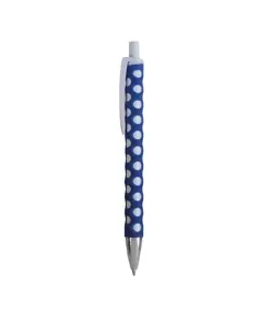 Penna a scatto in plastica con fusto, clip e pulsante bianchi, rivestimento gommato