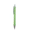 Penna a scatto in plastica con fusto, clip e pulsante bianchi, rivestimento gommato