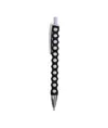 Penna a scatto in plastica con fusto, clip e pulsante bianchi, rivestimento gommato
