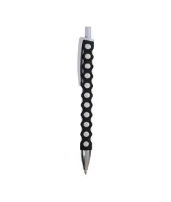 Penna a scatto in plastica con fusto, clip e pulsante bianchi, rivestimento gommato