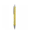 Penna a scatto in plastica con fusto, clip e pulsante bianchi, rivestimento gommato
