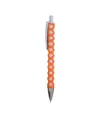 Penna a scatto in plastica con fusto, clip e pulsante bianchi, rivestimento gommato