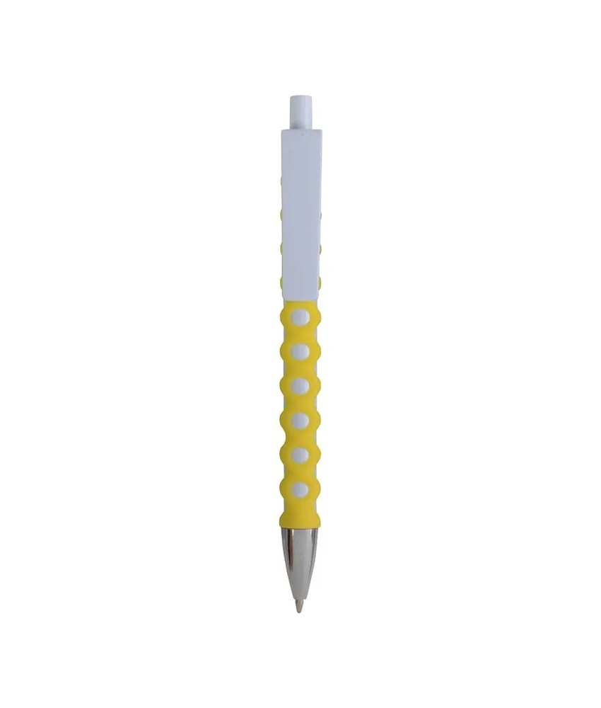 50 pezzi Penna a scatto in plastica con fusto, clip e pulsante bianchi, rivestimento gommato