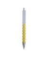 Penna a scatto in plastica con fusto, clip e pulsante bianchi, rivestimento gommato