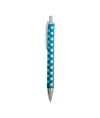 Penna a scatto in plastica con fusto, clip e pulsante bianchi, rivestimento gommato