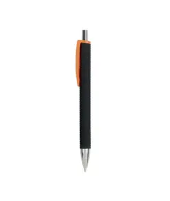 Penna a scatto in plastica con fusto gommato effetto pneumatico nero, con clip larga