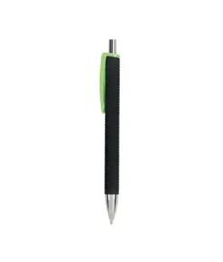 Penna a scatto in plastica con fusto gommato effetto pneumatico nero, con clip larga