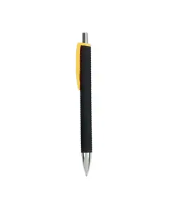 Penna a scatto in plastica con fusto gommato effetto pneumatico nero, con clip larga