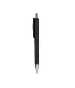 Penna a scatto in plastica con fusto gommato effetto pneumatico nero, con clip larga