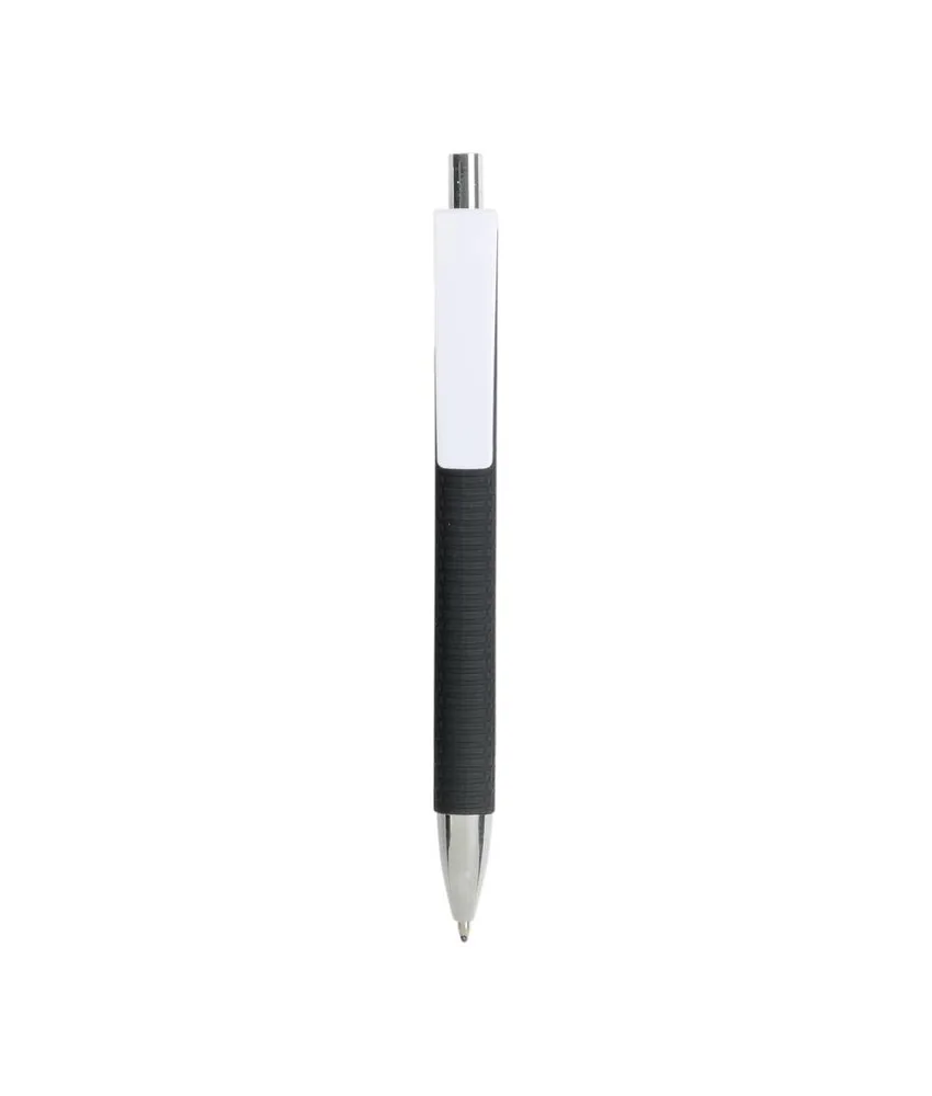 100 pezzi Penna a scatto in plastica con fusto gommato effetto pneumatico nero, con clip larga