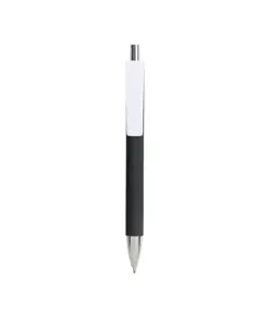 Penna a scatto in plastica con fusto gommato effetto pneumatico nero, con clip larga