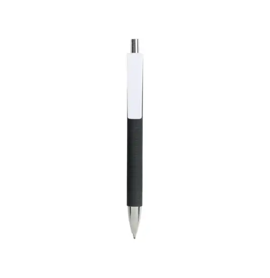 Penna a scatto in plastica con fusto gommato effetto pneumatico nero, con clip larga