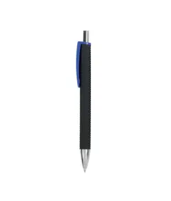 Penna a scatto in plastica con fusto gommato effetto pneumatico nero, con clip larga