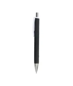 Penna a scatto in plastica con fusto gommato effetto pneumatico nero, con clip larga