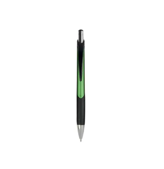 Penna a scatto in plastica con fusto metallizzato, impugatura gommata nera