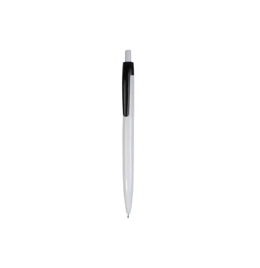 Penna a scatto in plastica, fusto bianco e clip colorata