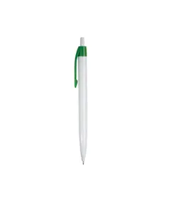 Penna a scatto in plastica, fusto bianco e clip colorata