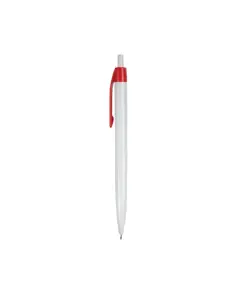 Penna a scatto in plastica, fusto bianco e clip colorata