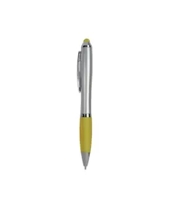 Penna twist in plastica con fusto argentato, impugnatura gommata colorata in tinta